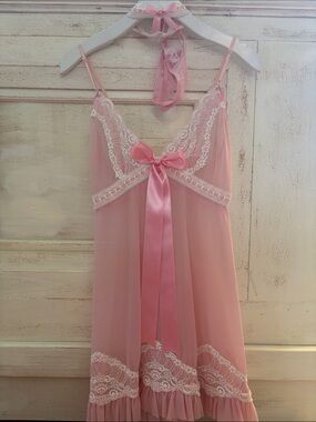 Trashy Lingerie Pink Lace-Trim Chemise with Satin Bow set
